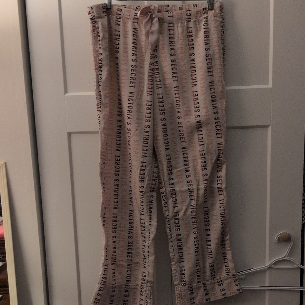 Victoria's Secret Logo Print Lounge Pants - Cream and Pink